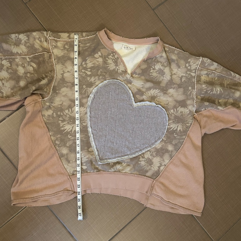We The Free Tan Floral Heart Patch Sweatshirt - Picture 3 of 5